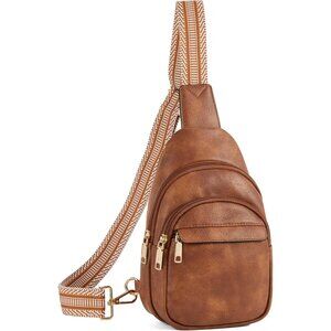 Women Brown Imported PU Leather Small Crossbody Chest Sling Fanny Travel Bag